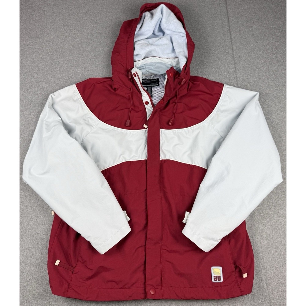 American Eagle AE77 Mens L Hooded Jacket Red White Colorblock Y2K Outdoor